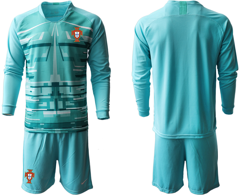 Men 2021 European Cup Portugal blue Long sleeve goalkeeper Soccer Jersey->portugal jersey->Soccer Country Jersey